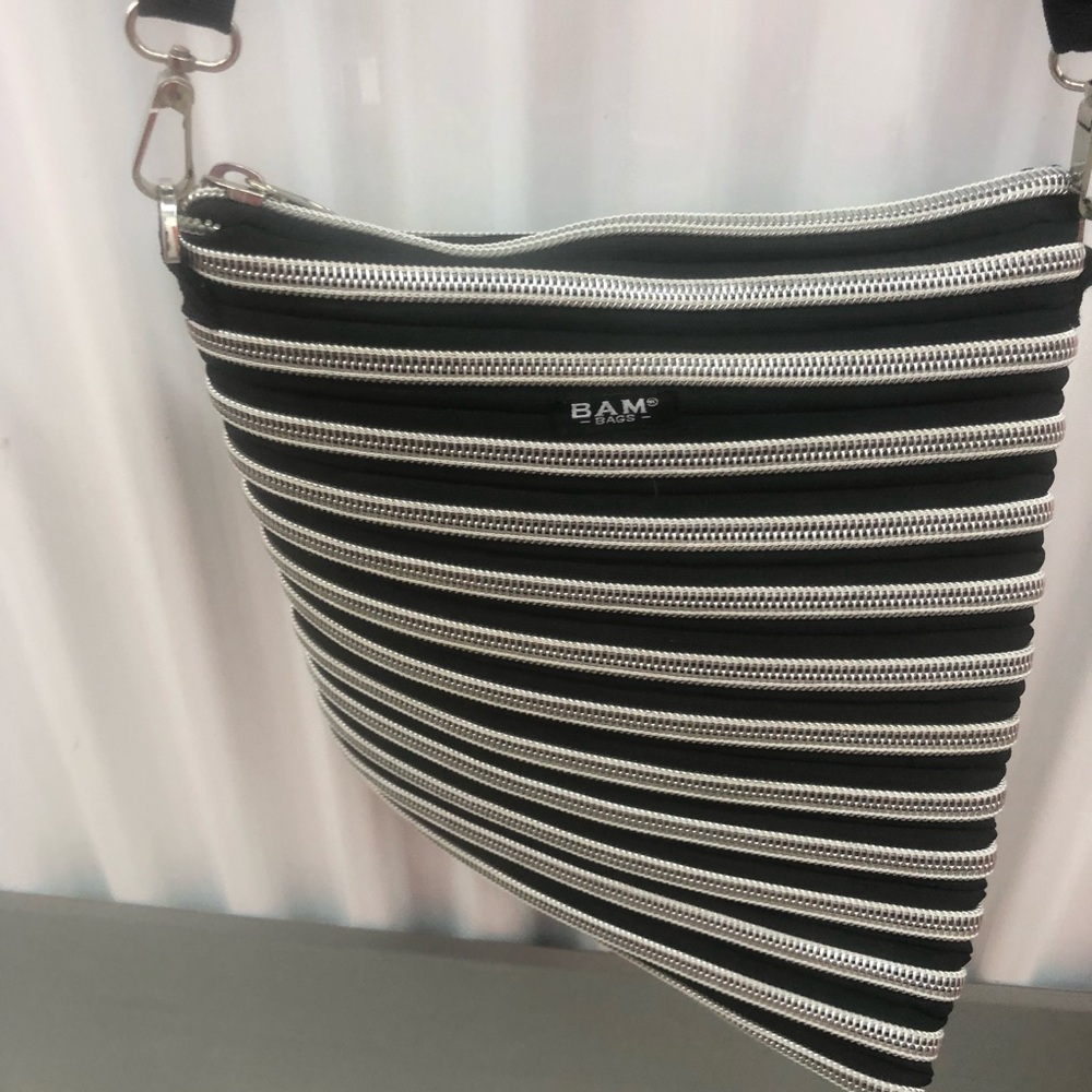 BAM Zipper Crossbody Bag Black and Silver